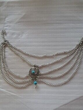Silver Tone Multi-Strand Anklet with Turquoise Accent